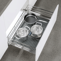 Giá Xoong Nồi Nan Dẹt Inox Mờ EUROGOLD 304 – Gắn Cánh Âm Tủ Cao Cấp