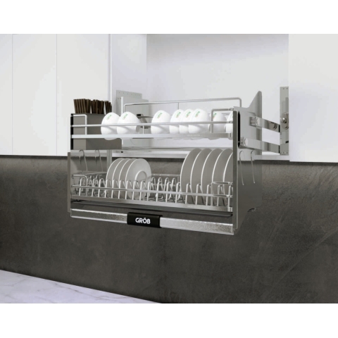 Giá Bát Nâng Hạ Nan Dẹt Inox Mờ Full SUS304 GROB