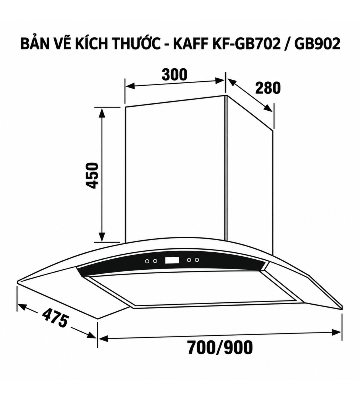 Máy Hút Mùi KAFF KF-GB702 / KF-GB902 Kính Cong Cảm Ứng Khói Nhiệt 1000m³/h