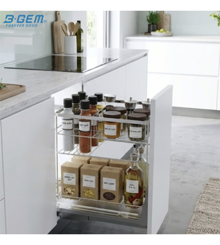KỆ GIA VỊ NAN DẸT INOX 304 RAY GIẢM CHẤN BGKGV01