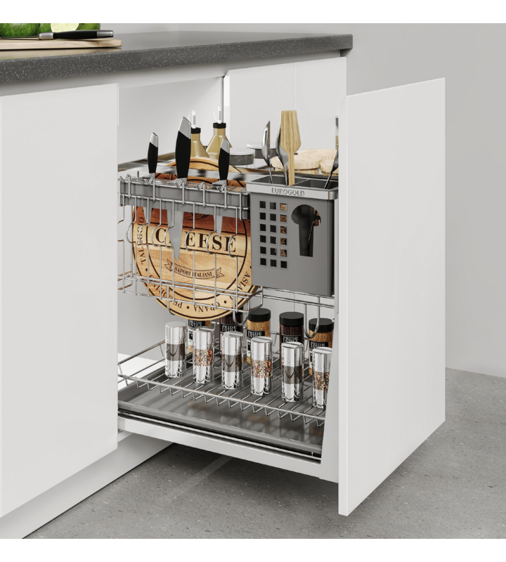 Giá Dao Thớt Nan Dẹt Inox Mờ EUROGOLD 304 – Hệ Dẫn Hướng Chống Rung