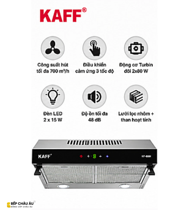 Máy Hút Mùi KAFF KF-688I / KF-788I / KF-888I – Inox Cao Cấp, Cảm Ứng 3 Tốc Độ